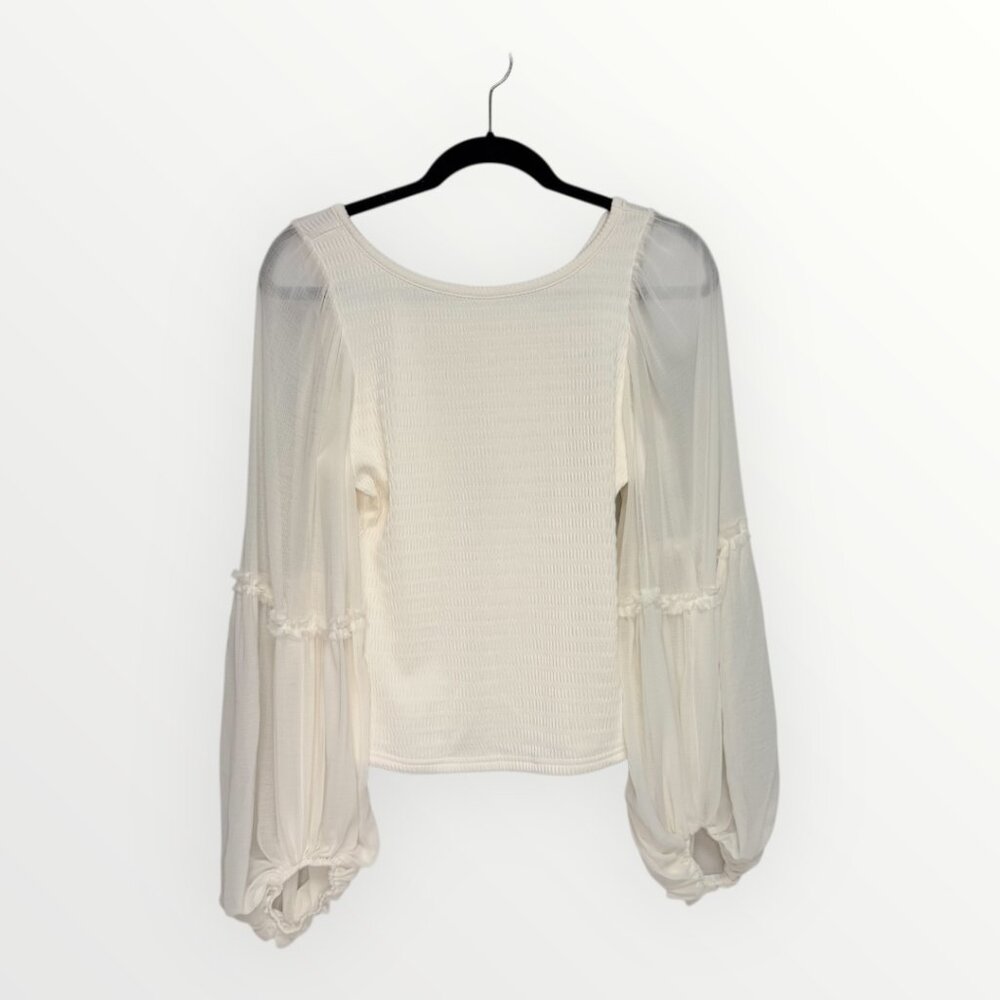 ANTHROPOLOGIE NWT Sheer Puff Sleeve Textured Top – Ivory, Size M